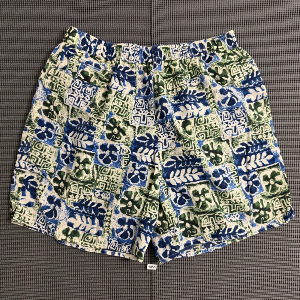 J.Crew Mens Blue Green Tropical Block Print Mesh Lined Swim Trunks Large